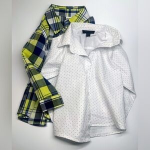 Boys 24M dress shirt set-Carter’s colorful plaid & Tahari white micro polka dot